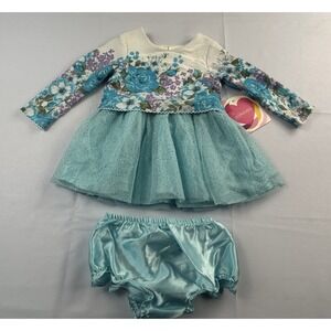 Youngland Baby Girls 18M Floral Tulle Dress Bloomers Blue Sparkle Easter